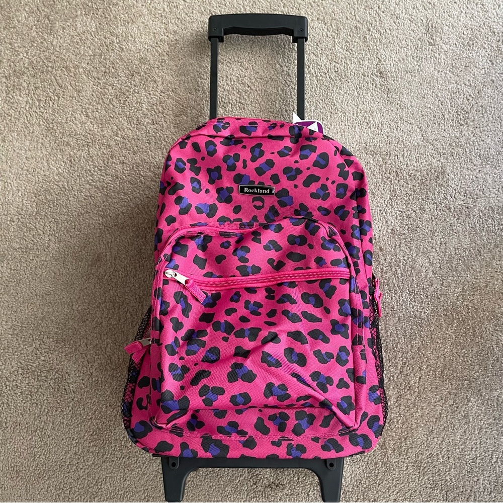 ROLLING BACKPACK - Rockland magenta leopard print rolling backpack